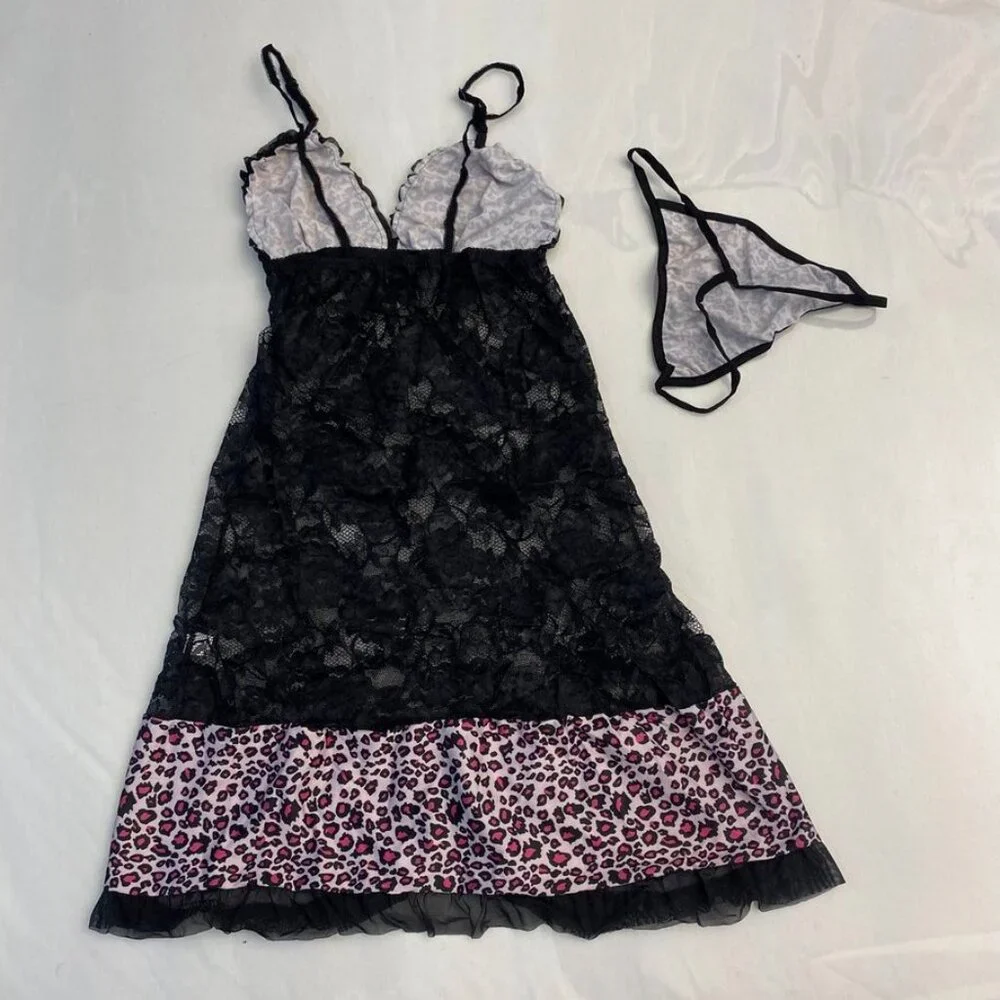 3/$30 Bundle • Pink Leopard Black Babydoll LS55 NWT
